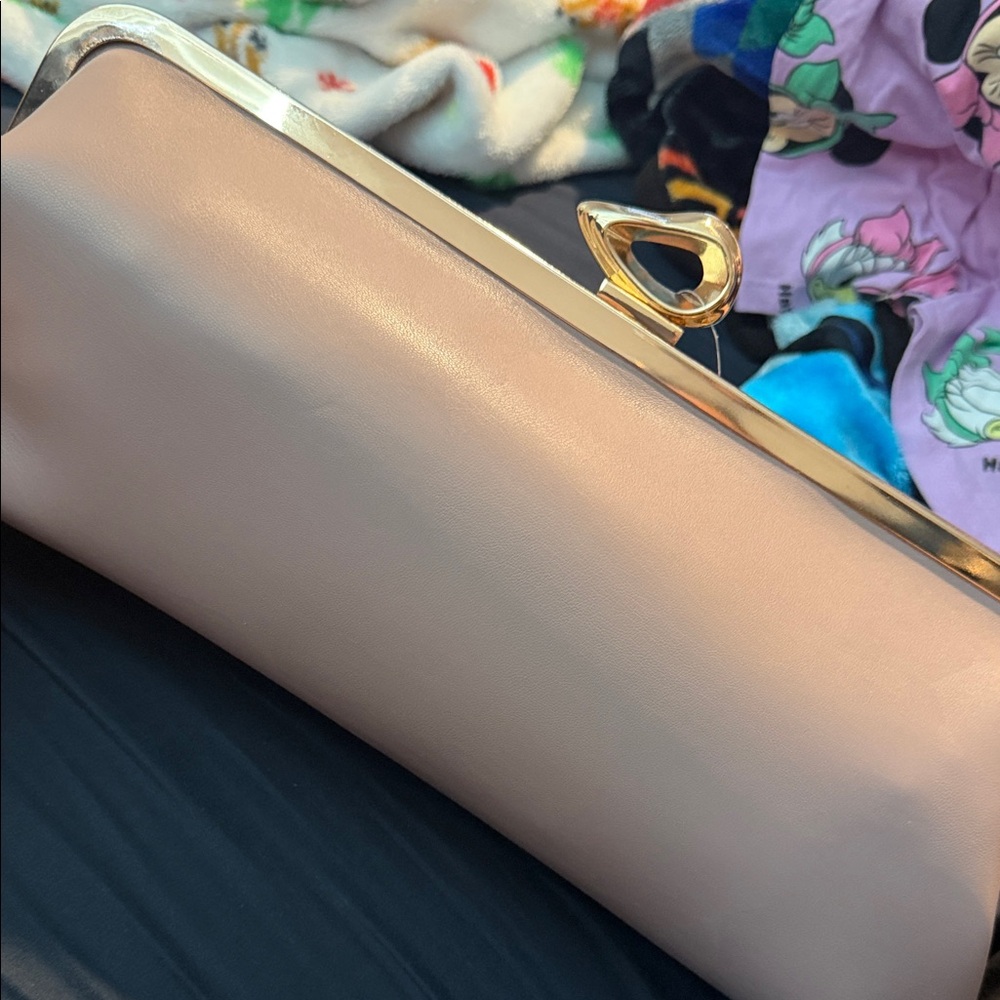 Elegant Blush Pink Clutch with Gold Frame